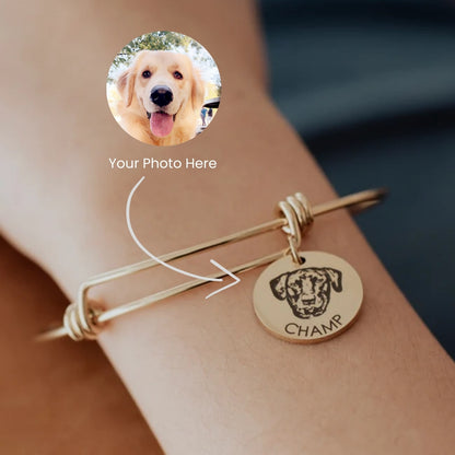 Personalized Pet Gifts Photo Plate Bracelet with Name Pendant Custom Charm Bangle